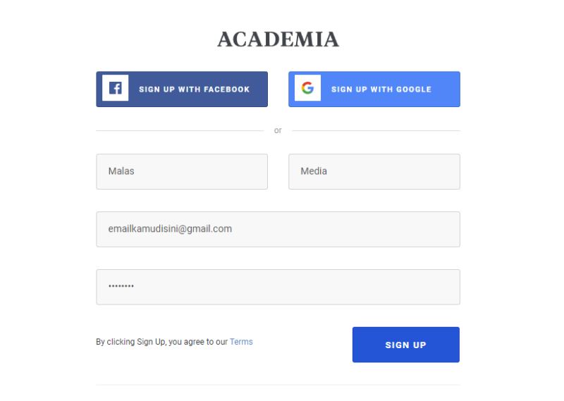 Daftar Akun Academia Edu Menggunakan Email