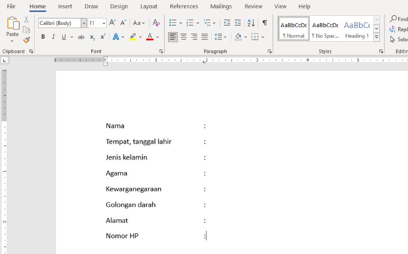 Hasil Titik Dua Sejajar dan Rapi di Word