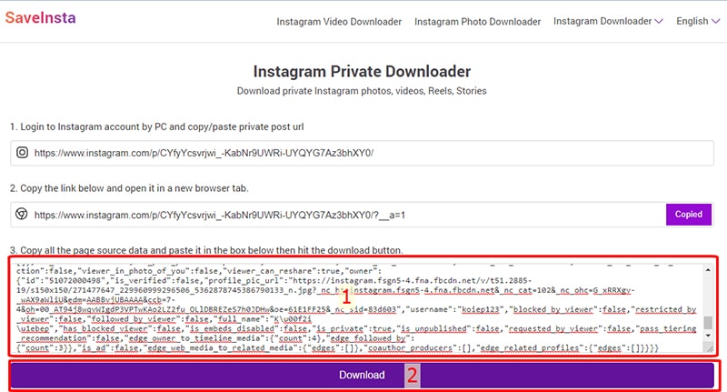 Paste source code foto IG private