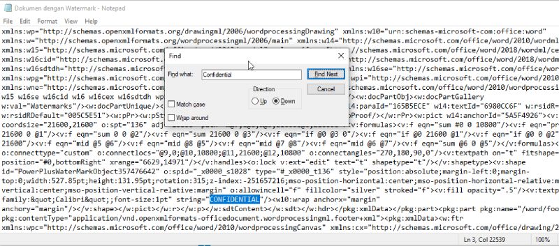 Cari watermark dokumen XML di Notepad