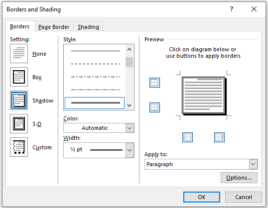 Menu Borders and Shading di Ms Word