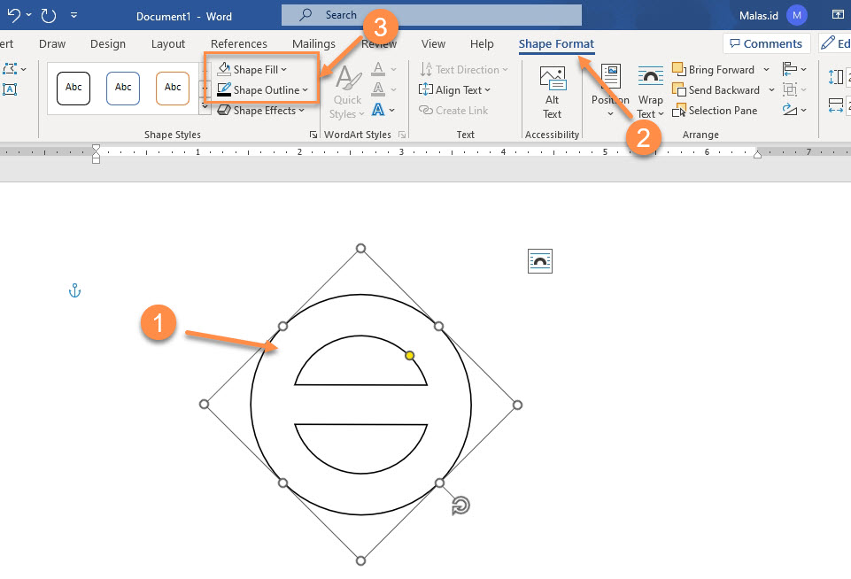 Menu Shape Format Shape Fill dan Outline Mengubah Warna di Word