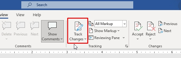 Menu Track Changes di Ms Word