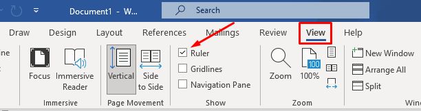 Menu view centang Ruler di Word