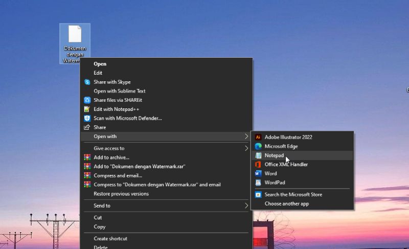 Open Dokumen dengan Notepad di Windows