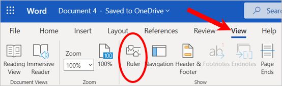 View menu ruler di Word Online