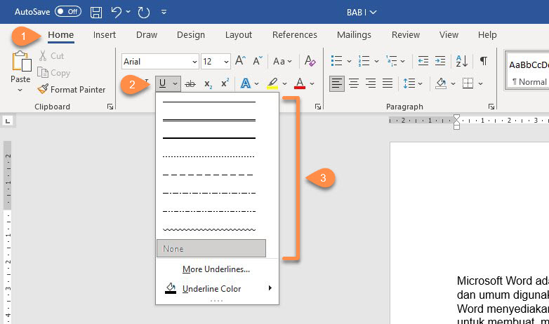 Membuat garis lurus dengan tool underline di Word