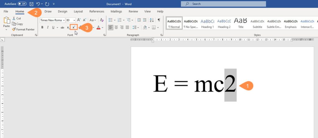 Membuat pangkat atas dengan Superscript di Word