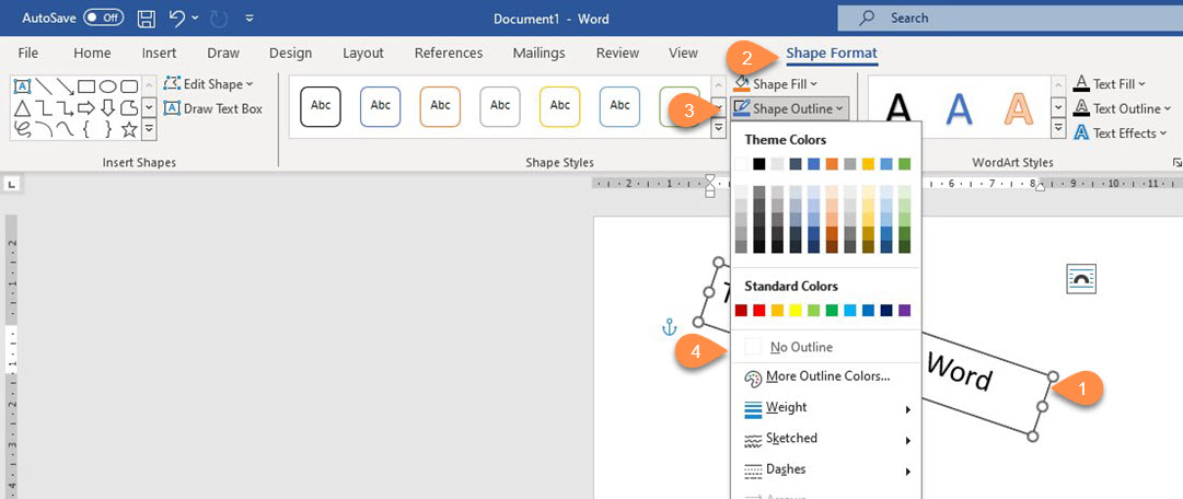 Menghilangkan garis tepi dengan shape outline di Word