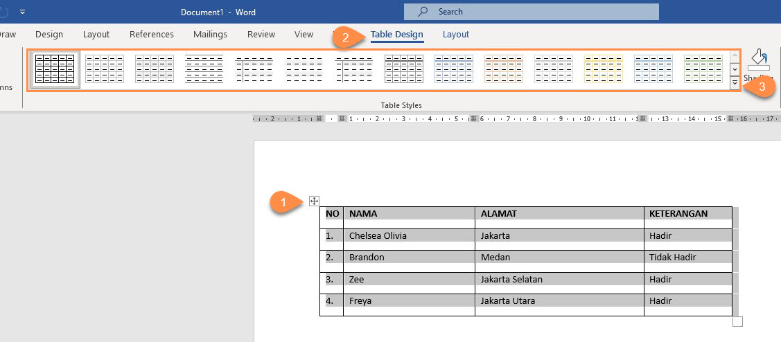 Mewarnai Tabel di Word dengan Table Styles