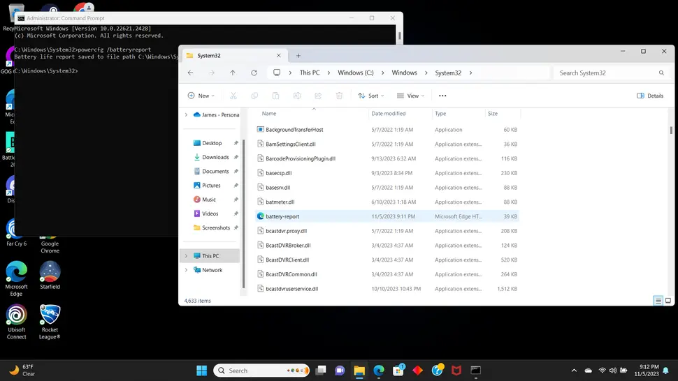 Perintah battery report di Windows menggunakan CMD