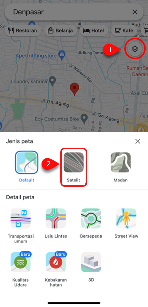 Mengubah tampilan google maps mode satelit