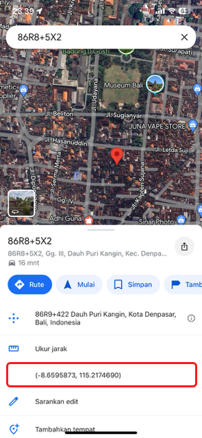 Titik koordinat tempat di Google Maps